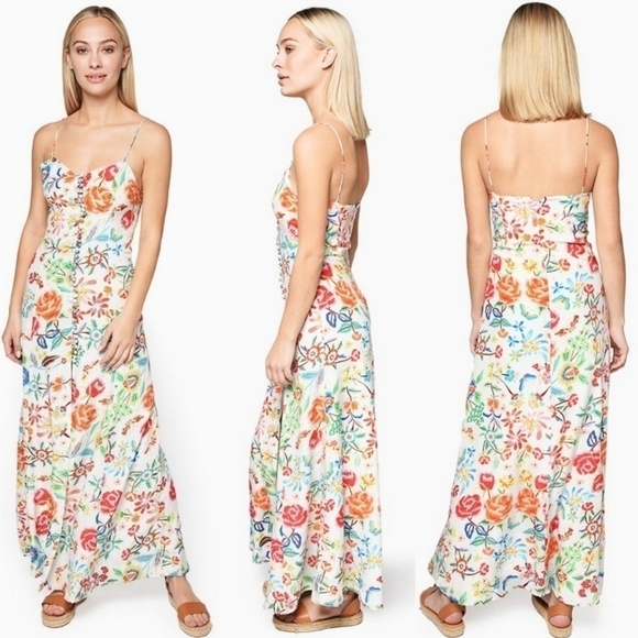 New All Things Mochi Melissa Silk White Floral Print Maxi Dress NWT Size Small - Picture 6 of 15
